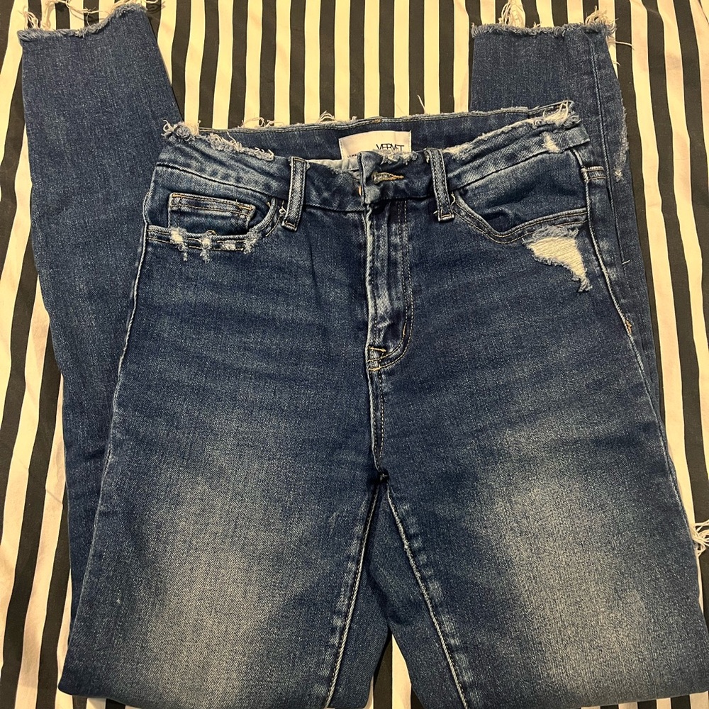 Velvet Women's Straight Leg Distressed Blue Jeans